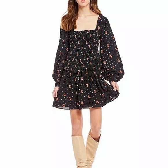 FREE PEOPLE BLACK BOHO MINI DRESS - Picture 3 of 10